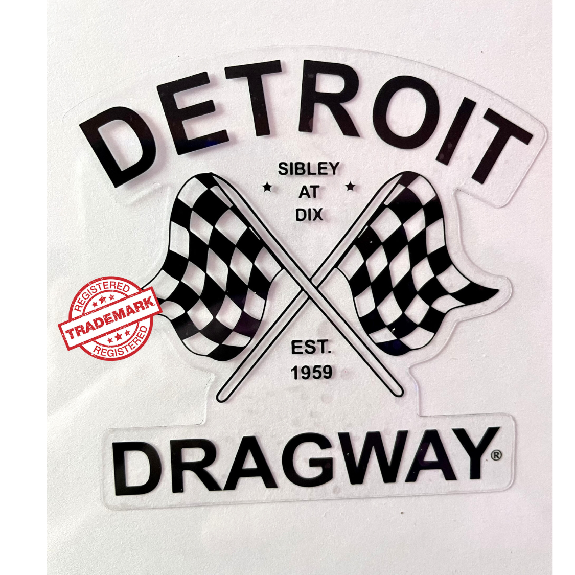 Detroit Dragway® Checker Flags logo decal/sticker For The Inside Of Your Window