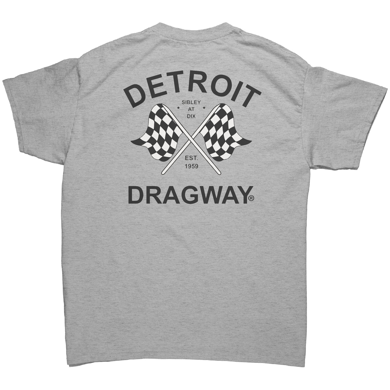 Detroit Dragway® Checkered Flags Short Sleeve T-Shirt Image on BACK*