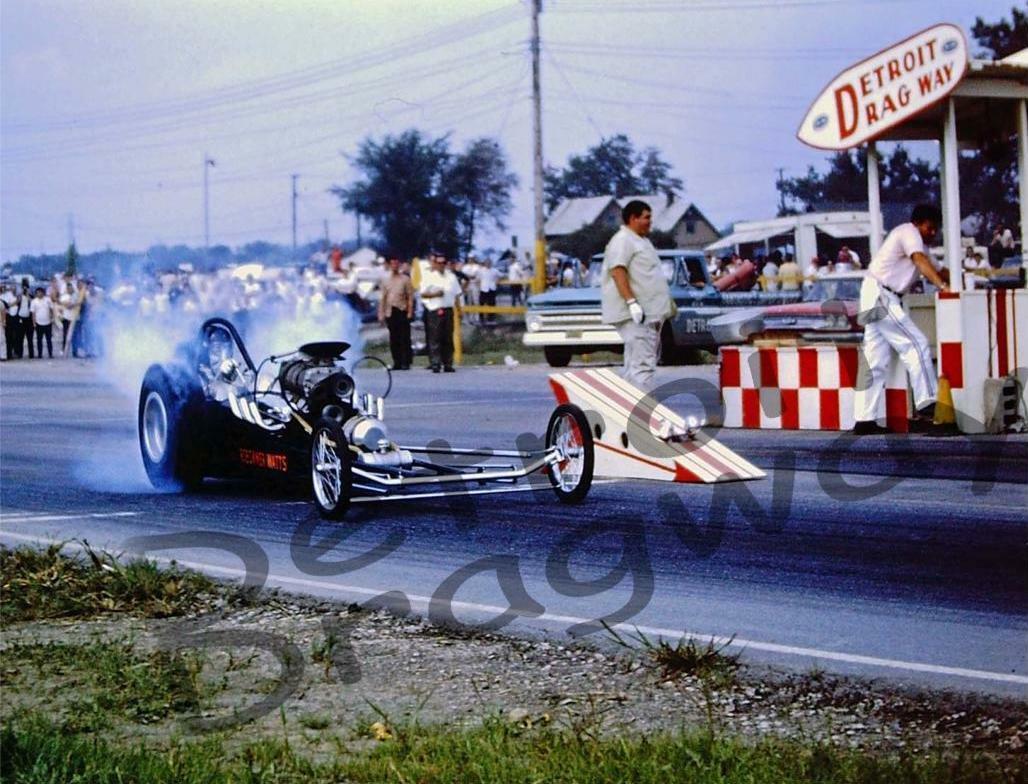 8 x 10" Glossy Color photo of a Dragster Racing at Detroit Dragway