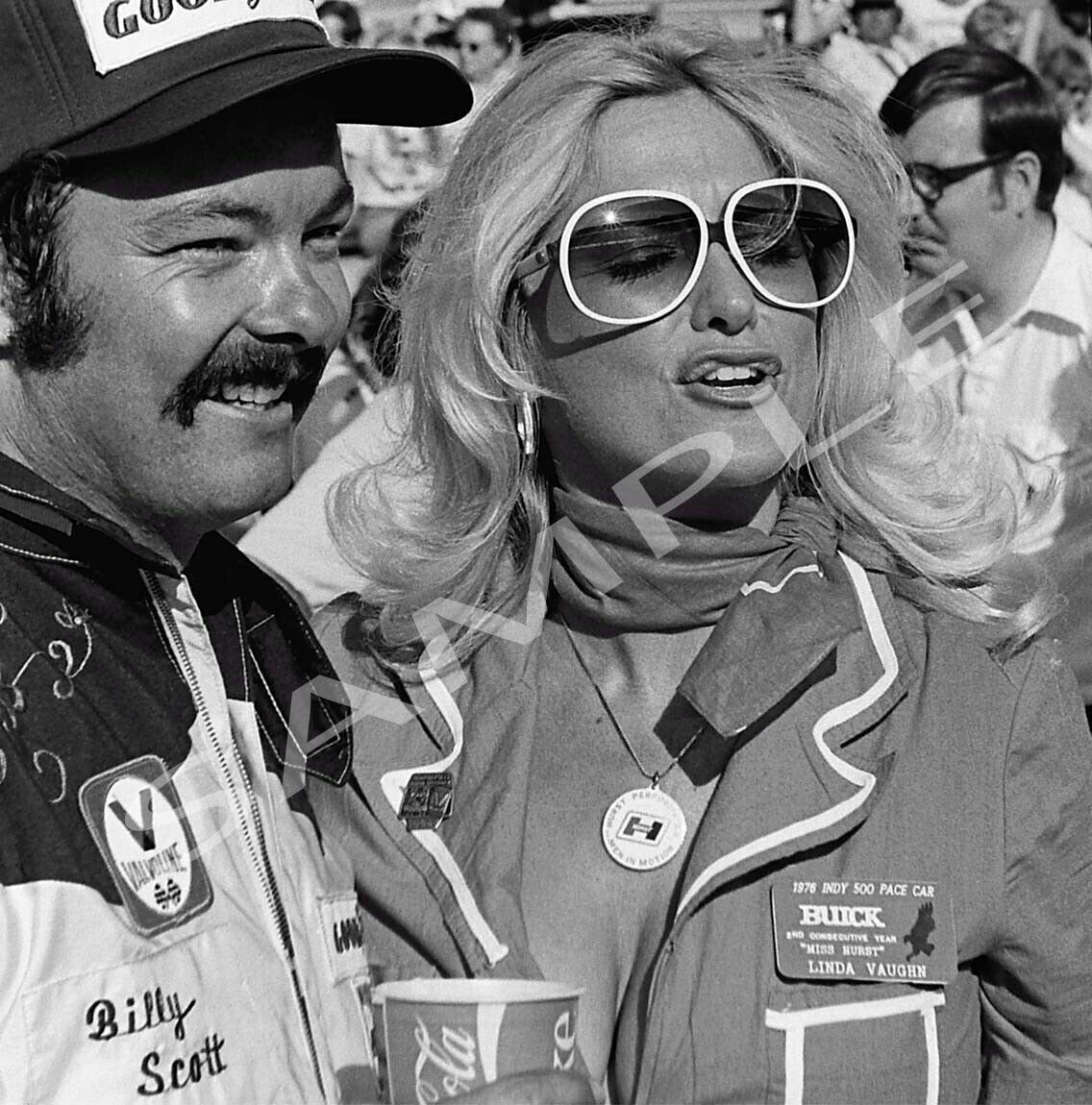 8 x 10" B&W Photo Of Linda Vaughn-Billy Scott at the 1976 Indy 500