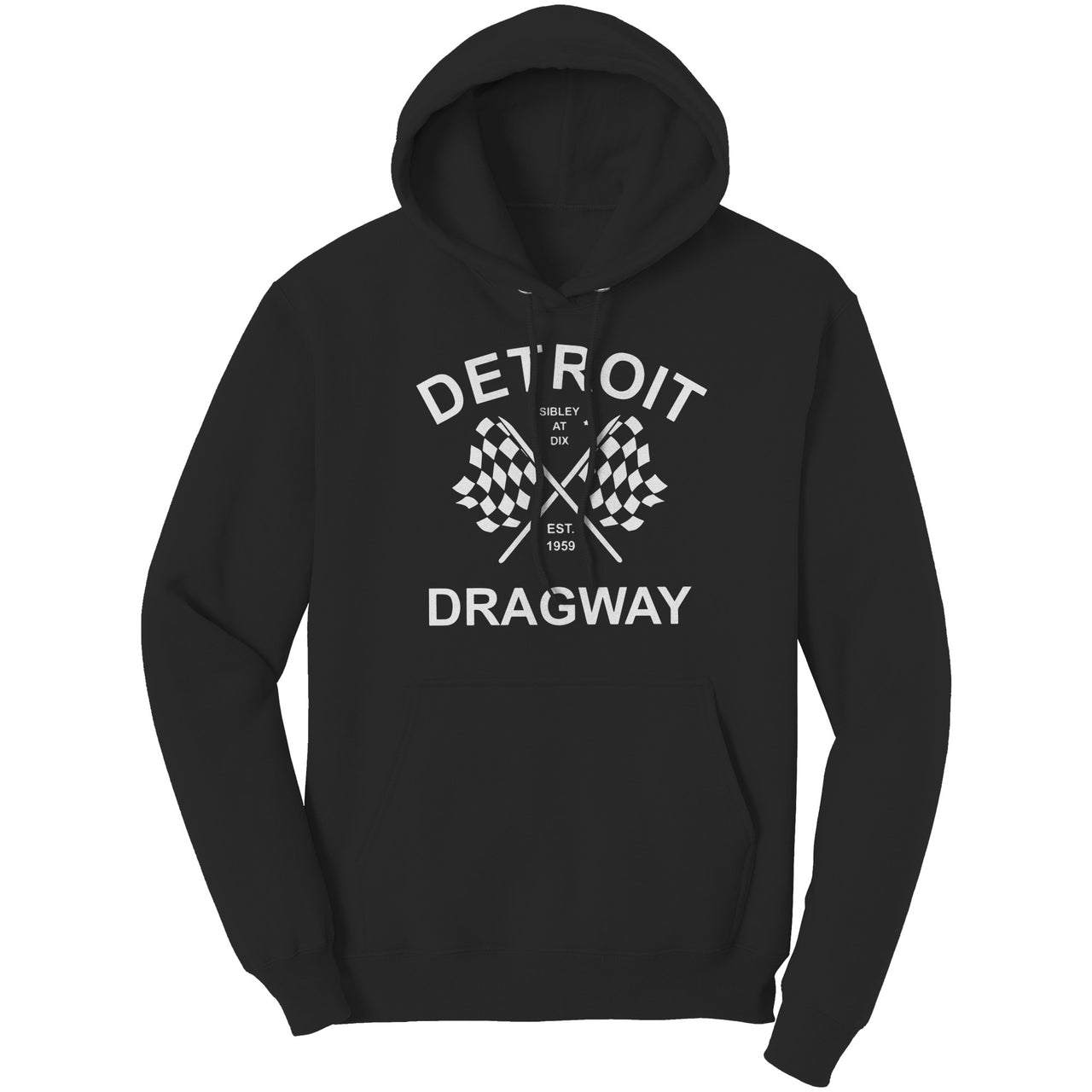 **Detroit Dragway® Checkered Flags Long Hoodie Image On Front