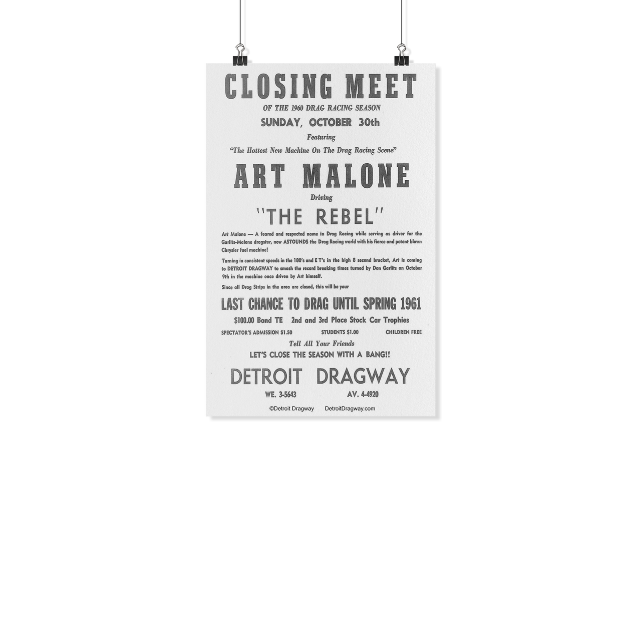 Detroit Dragway® Closing Meet Art Malone Poster