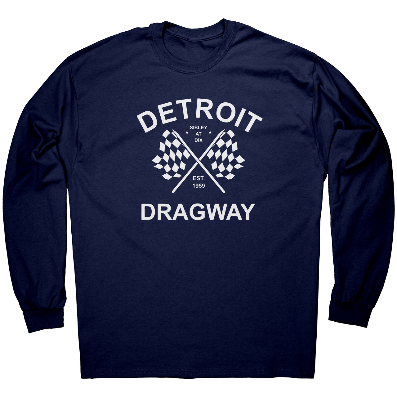 *Detroit Dragway® Checkered Flags Long Sleeve T-Shirt Image On Front