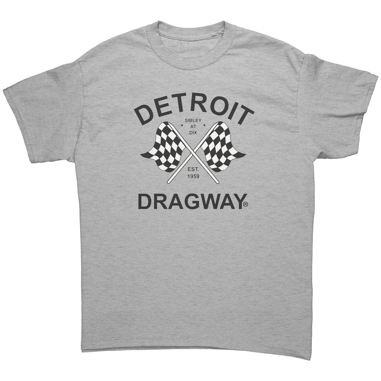 *Detroit Dragway® Checkered Flags Short Sleeve T-Shirt. Image On Front