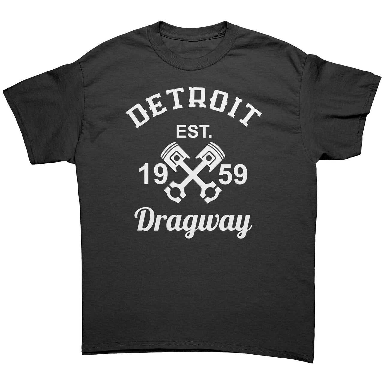 Detroit Dragway® Crossed Pistons Logo White Print Short Sleeve T-Shirt