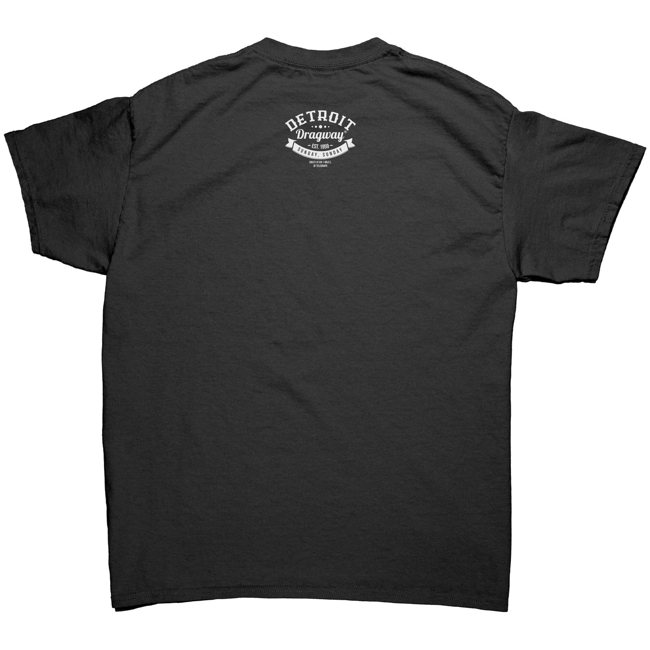 *Detroit Dragway® Yellow Logo Red Dragster Men's T-Shirt Image On Front