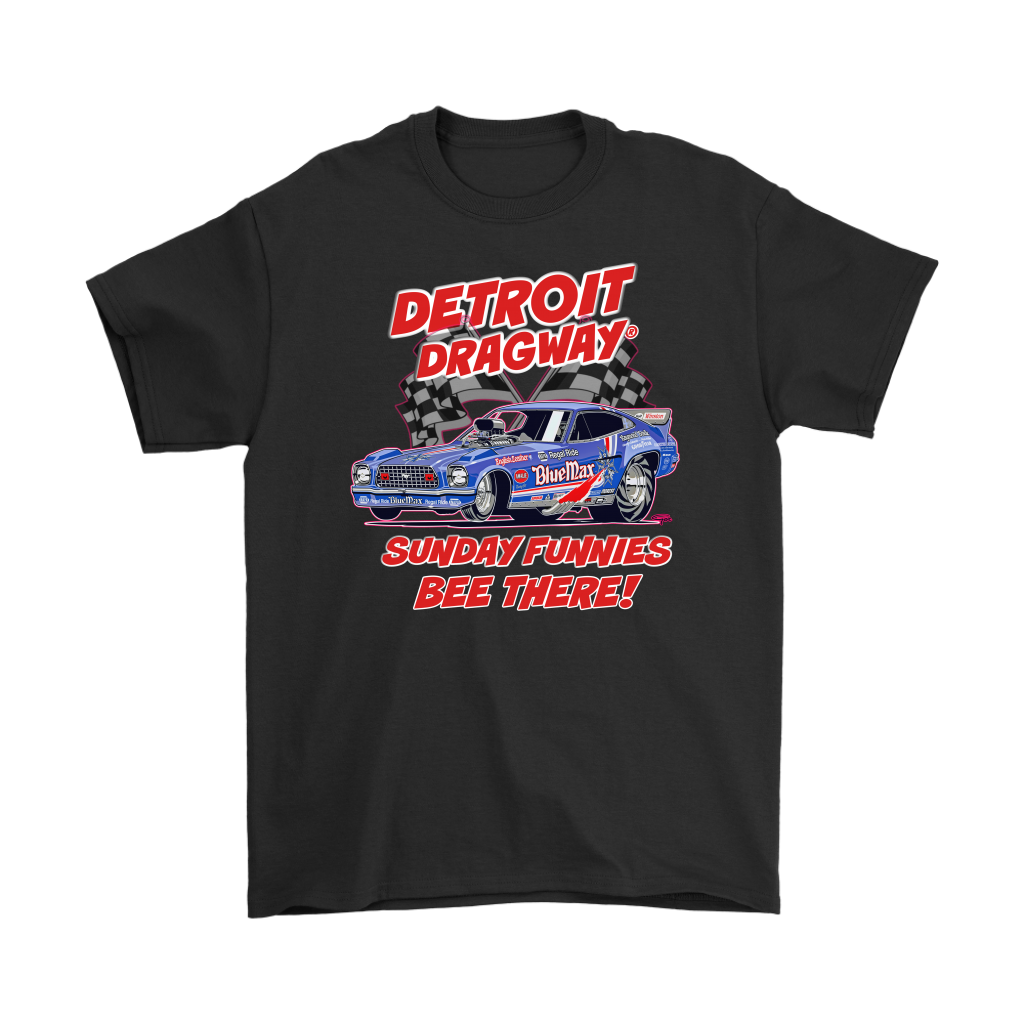 Detroit Dragway® SUNDAY FUNNIES Shirt 1 Image on FRONT