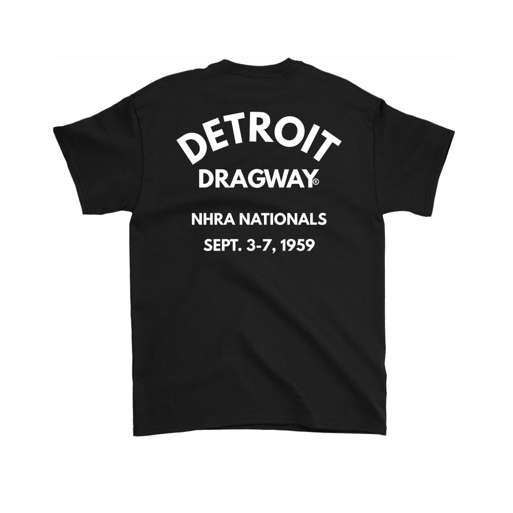 Detroit Dragway® NHRA 1959 Nationals Short Sleeve T-Shirt White Fonts