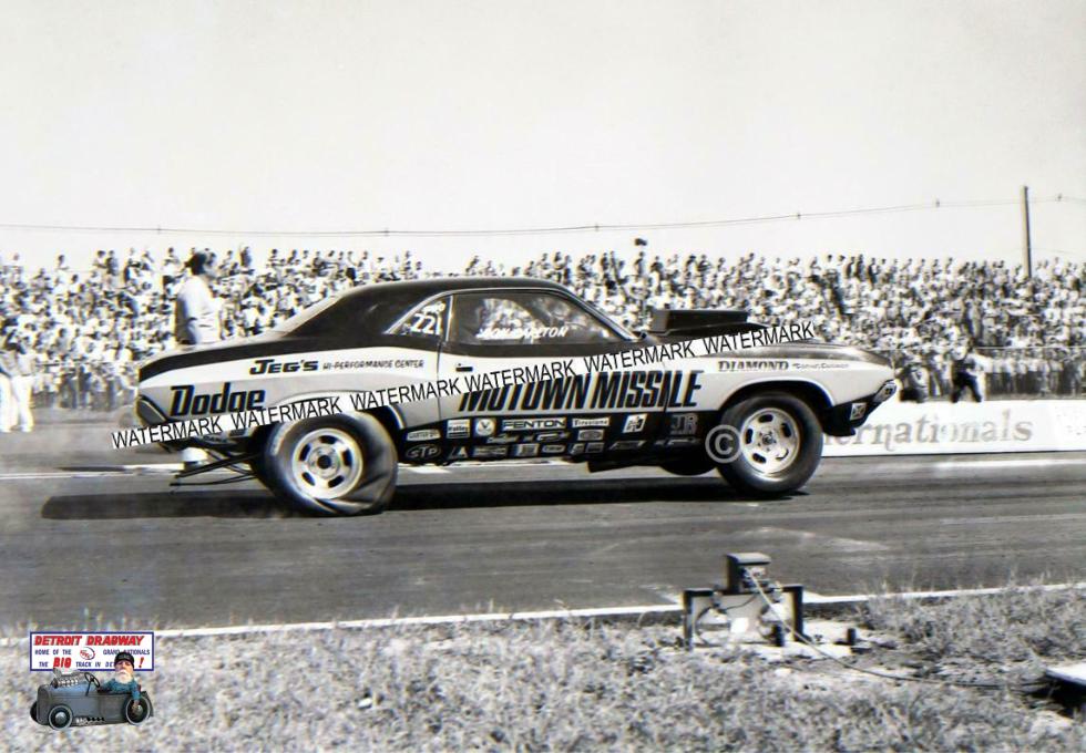 8 x 10" Black & White Photo Of The Motown Missile Dodge Funny Car