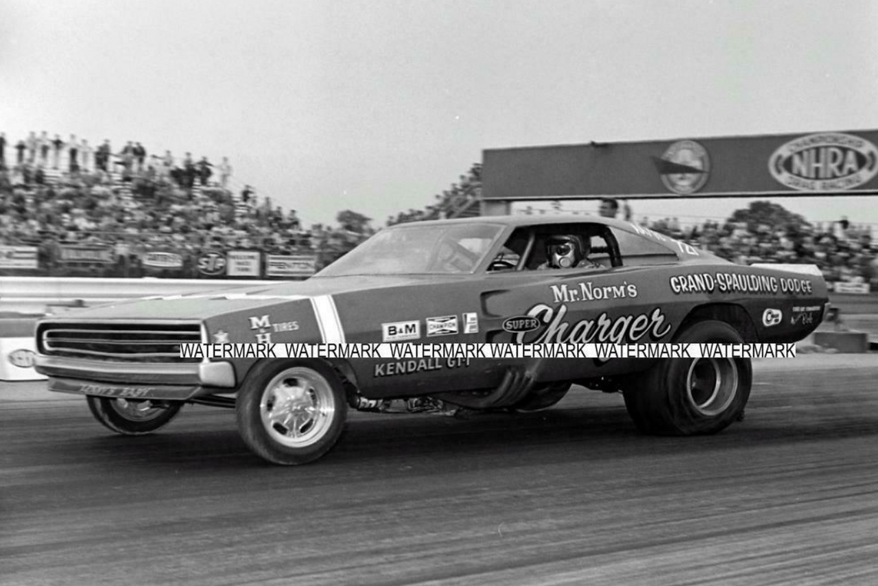 4 x 6" Black & White Photo Of  Mr. Norms Charger Funny car at the 1970 Indy Nationals