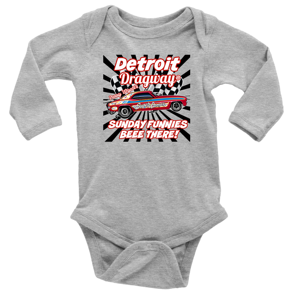 Detroit Dragway® Perry Wyatt's Sunday Funnies Long Sleeve Baby Bodysuit
