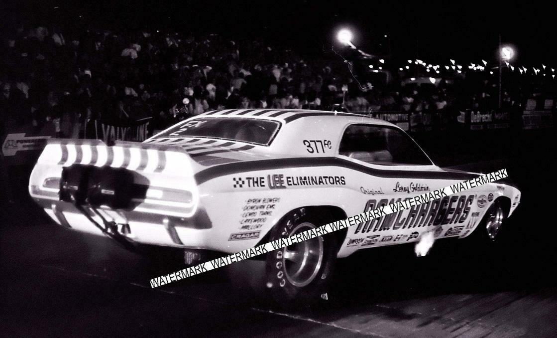 4 x 6" Black & White Photo Of The  RAMCHARGERS Racing At Night